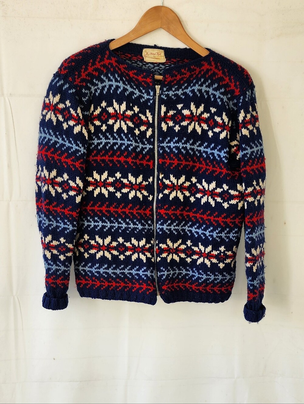 Vintage Hamdmade Navy Fair Isle Zip-Front Women's Sweater
